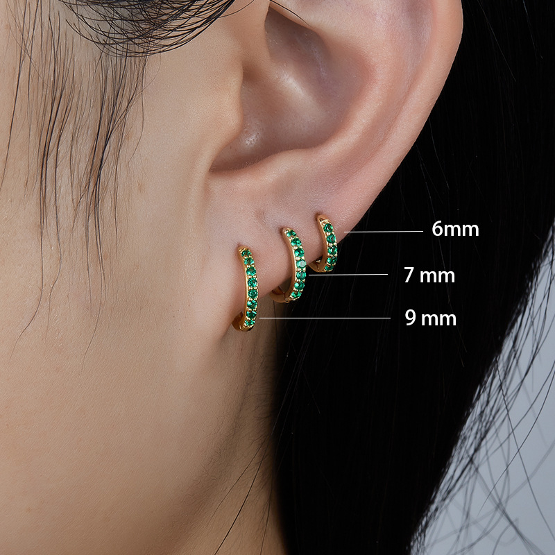 Pendientes de aro pequeños verdes de acero inoxidable para mujer, aretes Piercing de circonita con círculo redondo pequeño, joyería de tendencia personalizada, 2 uds.