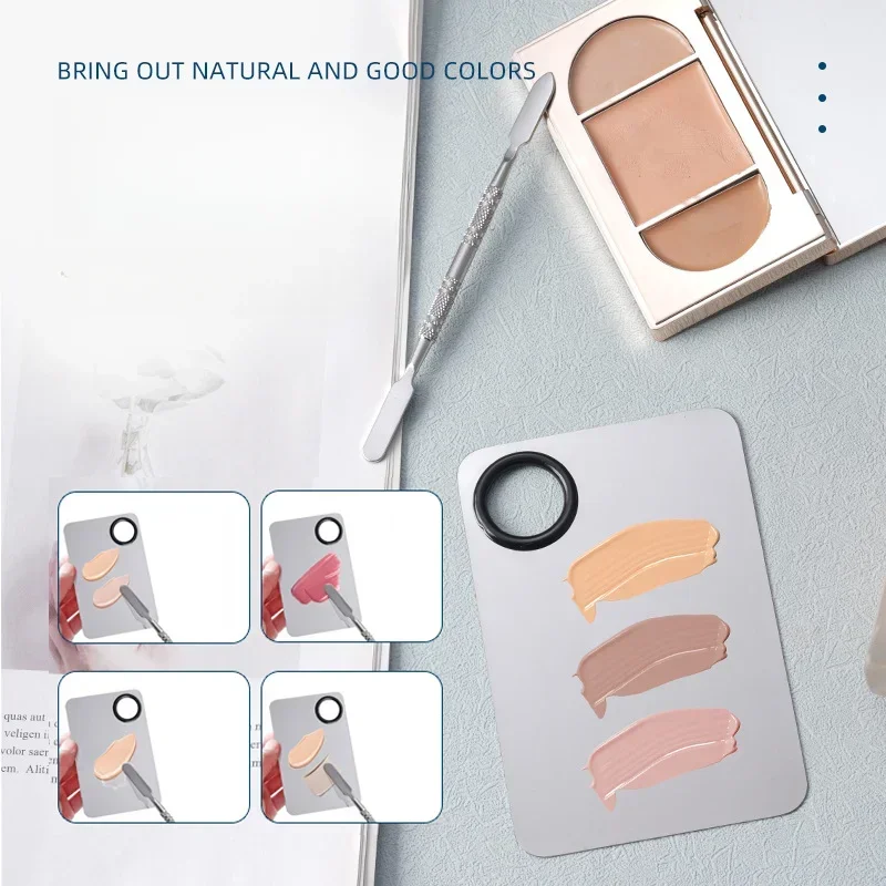 2pc Makeup Mixing Palette Stainless Steel Makeup Kit Metal Mixing Tray with Spatula Square Stainless Steel Makeup Mixing Palette