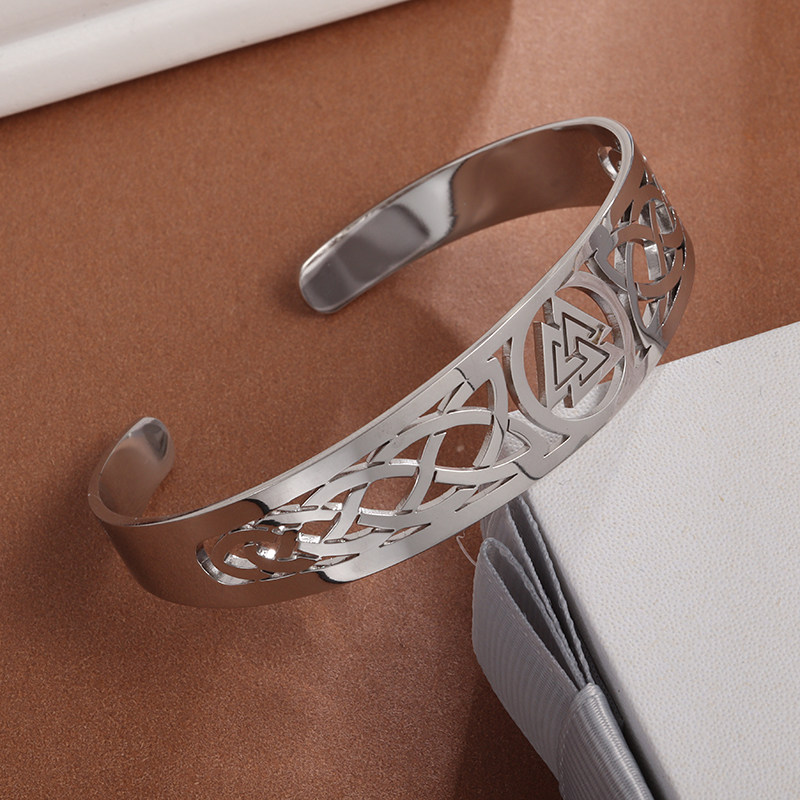 Pulsera con nudo de bruja, brazalete abierto ajustable de acero inoxidable, amuleto de brujería celta, joyería para hombres y mujeres, de cumpleaños