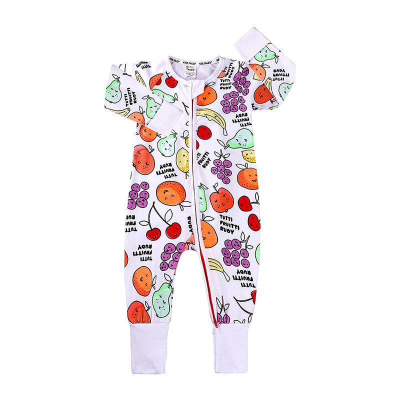 Herfst Lente Baby Baby Rompertjes Cartoon Fruit Gedrukt Katoen Lange Mouw Jumpsuit Jongens Meisjes Kleding: Beige / 3T(2-3Y)