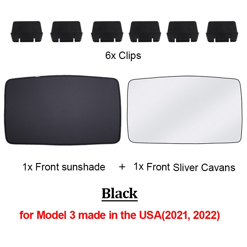 Parasol de techo de vidrio para coche Tesla, parasol frontal y trasero para parabrisas Skylight, sombreado UV, actualización, modelo 3, , 2022: M3 FrontUV Black USA