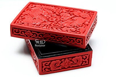 Elaborate Chinese Traditional Technology Red Lacquerware Dragon Phoenix Jewelry Box, Business card Box
