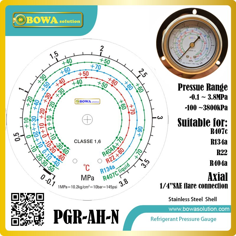 3 8MPa hohe kältemittel Manometer mit axial vorne flansch Installation ist verwendet für