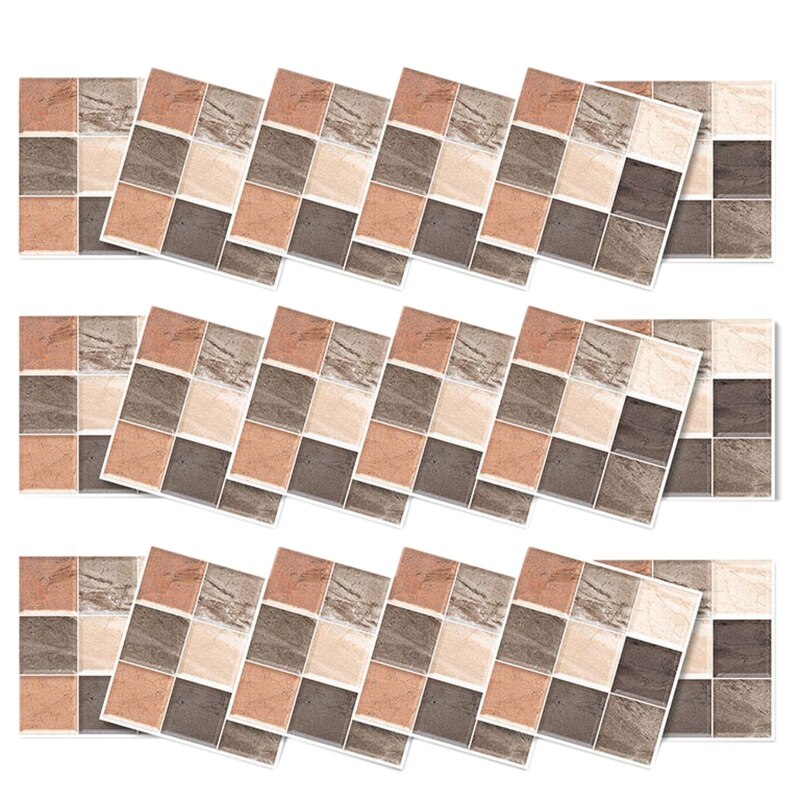 Tile Sticker for Kitchen Waterproof Anti-Mold Backsplash Tile Stickers 10X10CM for Walls Decoration 72Pcs: Brown