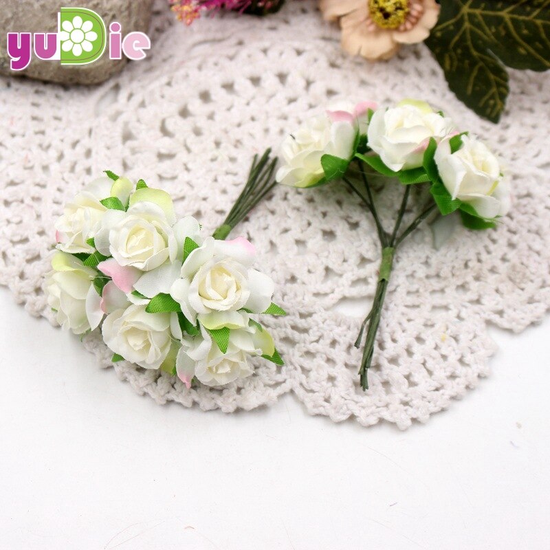 60 stücke Mini Mehrfarbig künstliche seide seide Rose hochzeit dekoration DIY kranz Kasten Clip kunst handgemachte falsche blume dekoration: Milch Weiß