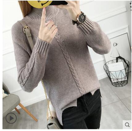 Women Turtleneck Winter Warm Sweater Long Sleeve Loose Casual Knitted Women Sweaters And Pullovers Female Jumper Tops: Light card color / S