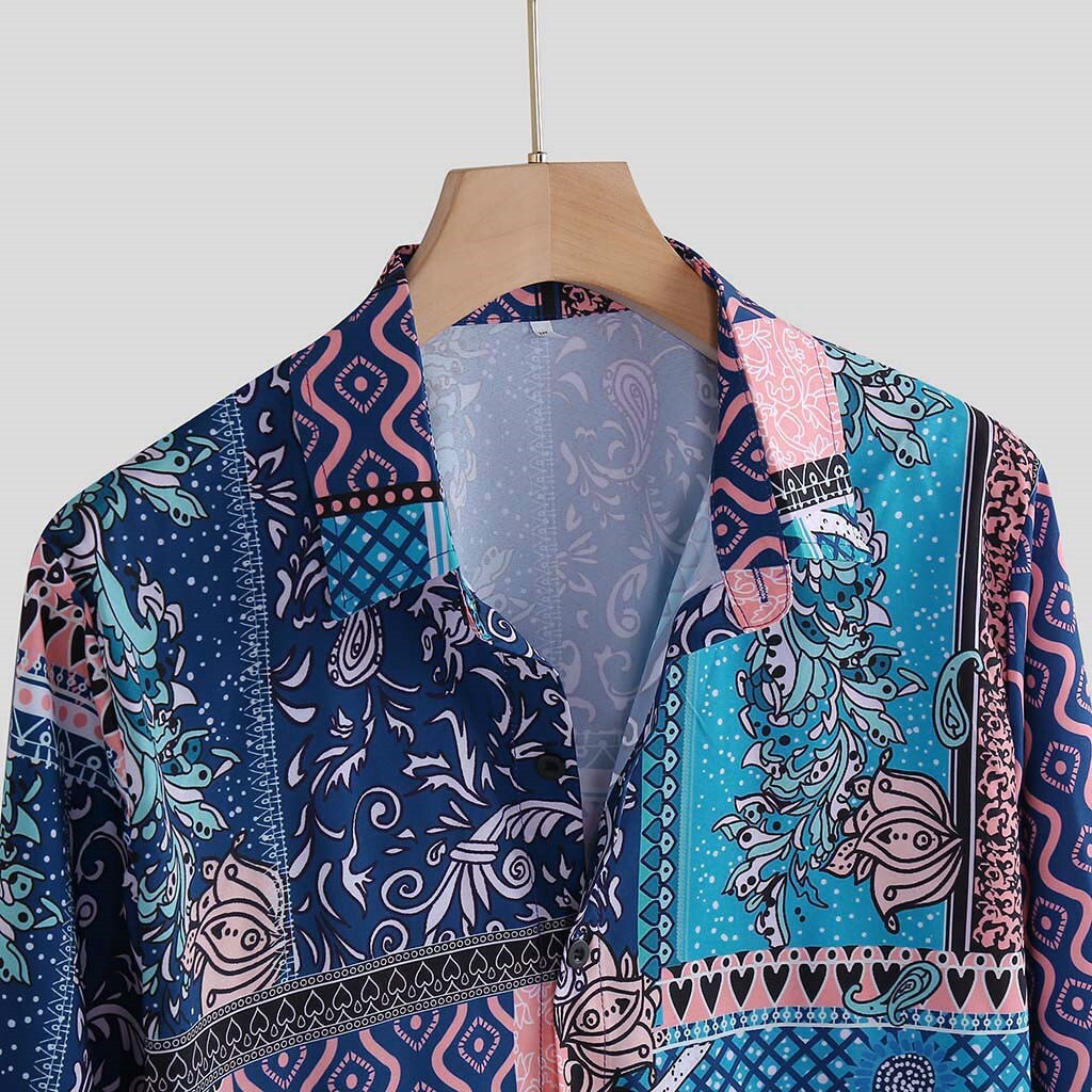 Summer Shirts Men's Vintage Shirt Long Sleeved Casual Shirt Vacation Hawaii Shirt Ethnic Style Streetwear Camisa Shirt