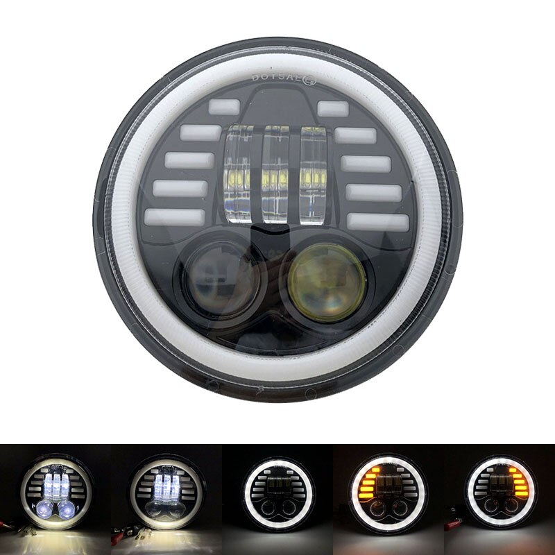 5.75&quot; inch LED Projector Headlight with Halo Angel Eyes White DRL Lights for Honda Shadow Aero Phantom VLX 600 750 VT 1100: Q Black