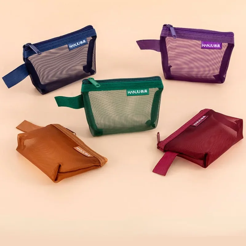 Transparent Mesh Zipper Coin Purse For Women ID Bank Card Organizer Pouch Small Girl Key Earphone Data Cable Charger Storage Bag