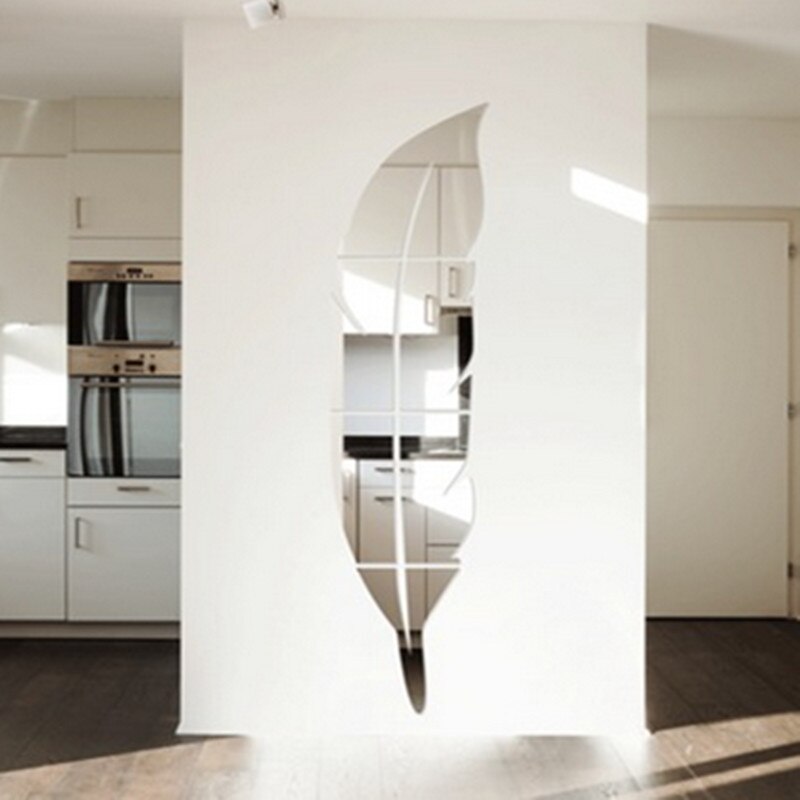 Autocollants de miroir en 3D 73*18CM | Stickers muraux amovibles en plume, Stickers décoratifs de salle de cuisine, Art Vinyl, pour la maison