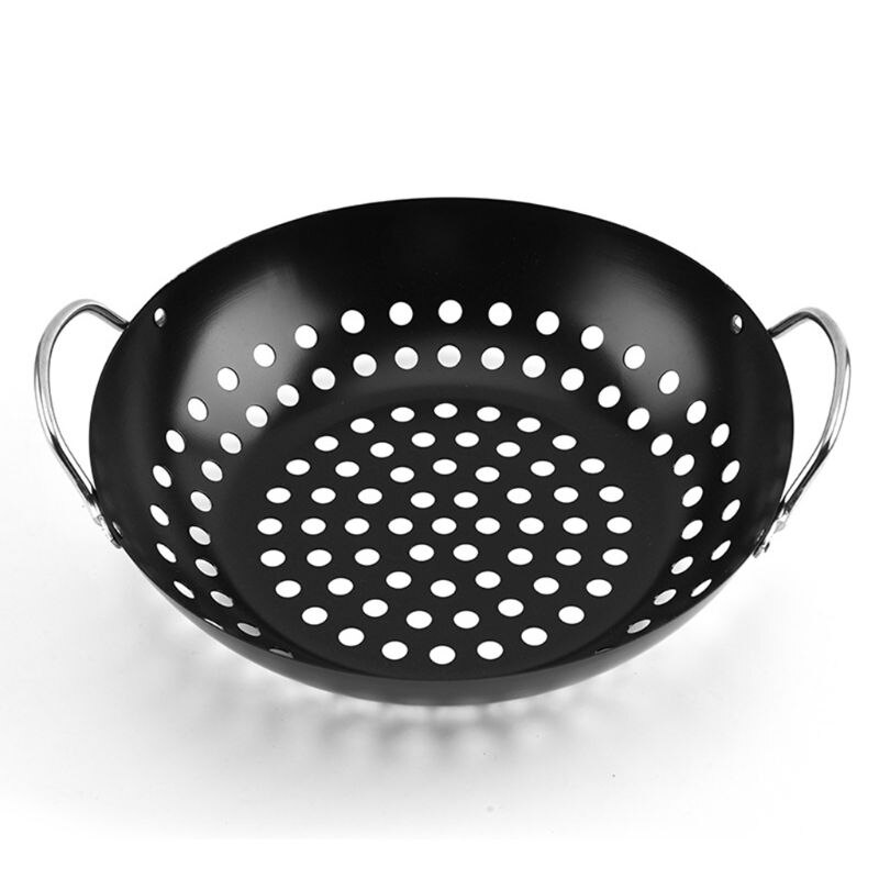 Non-stick BBQ Grill Tray Griddle Plate Small Round Grill Basket with Large Holes