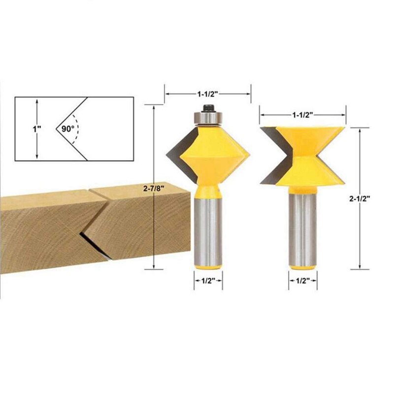 2Pcs 90 Degree V Tingue Groove Edge Banding Router Bit Set Plate Splicing Woodworking Milling Cutter