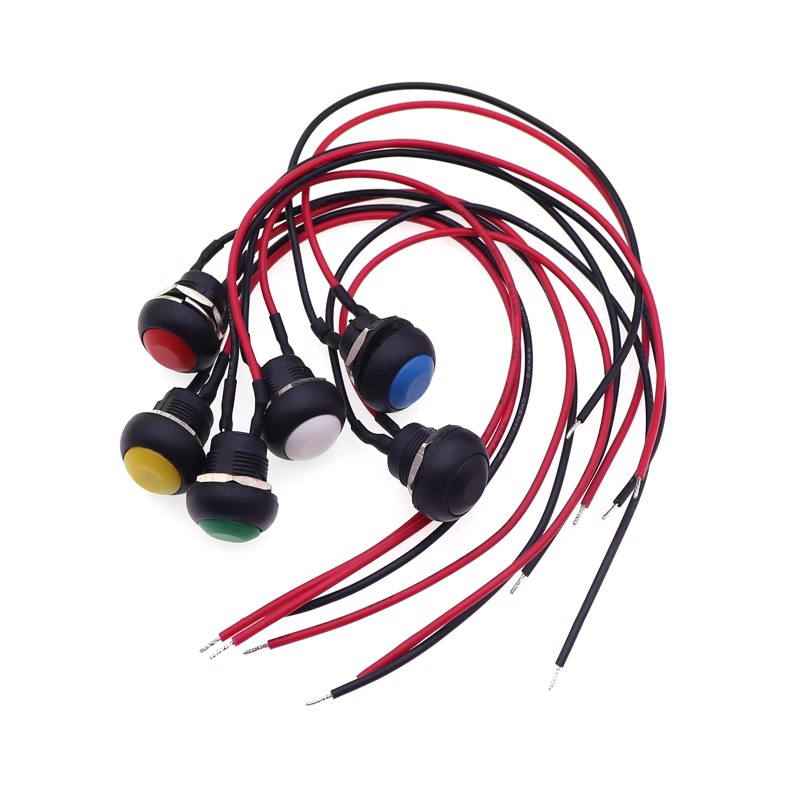 5/20/100PCS 12mm Momentary Push Button Switch ON OFF PBS-33B Self Reset Mini Round Switch With Wire 2Pin 1A DC12V