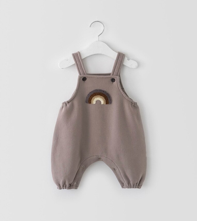 Kleine Jungen Mädchen Overall Hosen Baumwolle Regenbogen Stickerei freundlicher Lätzchen Gesamt Hosen freundlicher Kleidung Frühling Herbst Kleidung: Kaffee / 6m