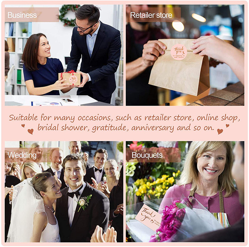 38mm Pink Bronzing Thank You for Purchasing A Card for Commercial Use Wedding Party Decor Sticker Invitation Envelope Label Card