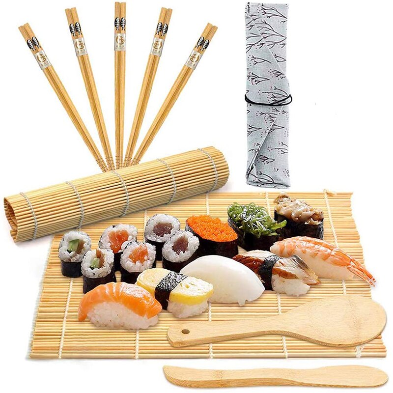 Homemade Sushi Making Kit Bamboo Rolling Diy Sushi Maker Set of 12 Piece Kitchen Rice Rolling Mold Tools for Kids Beginners: 10pcs