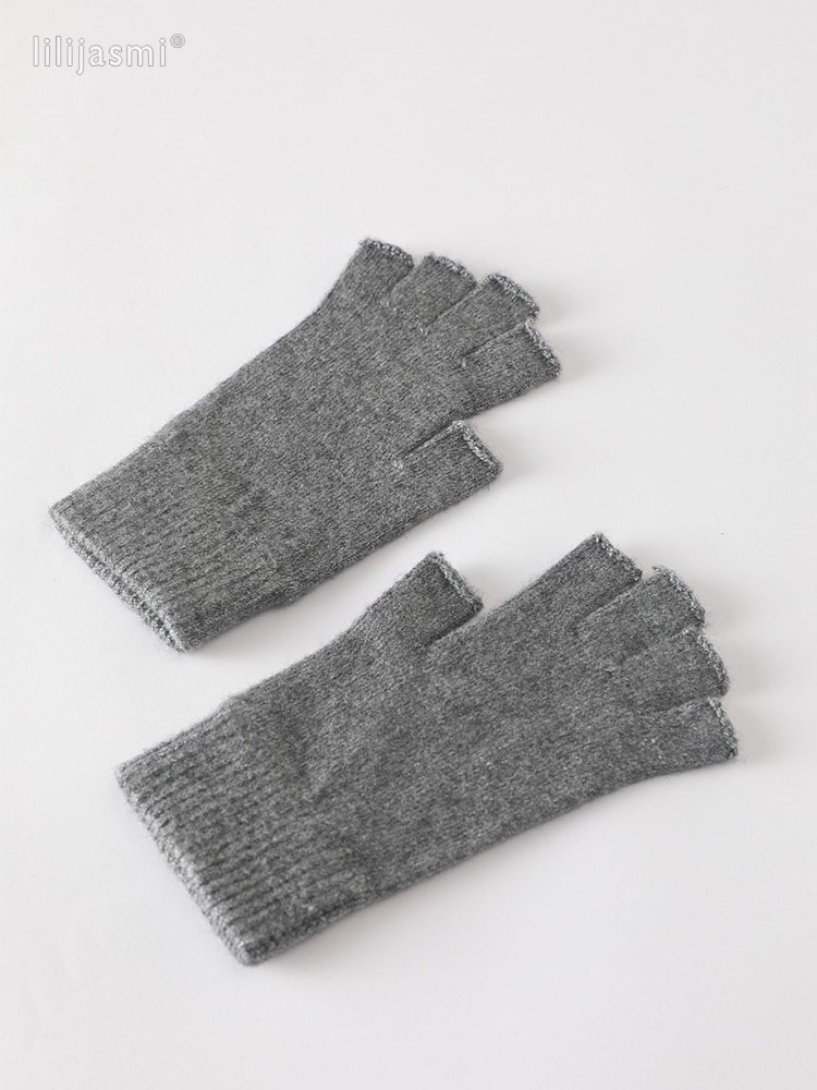 Wolle Fausthandschuh ausgesetzt Fingerspitze Damen Handschuhe Winter Herbst Arbeitshandschuhe gestrickt für Frauen Fingerlose Handschuhe Antrieb Fäustlinge: Grau