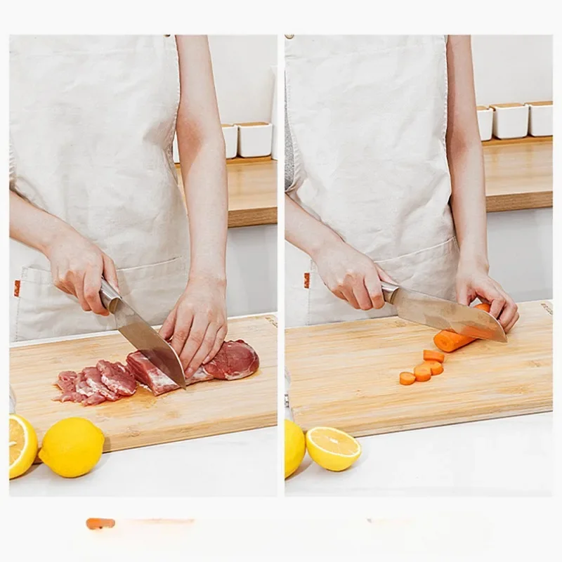 Bamboe snijplank met ophanghandvat, grote houten serveerplank, keukensnijplank voor pizza, groenten en vlees.