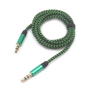 Bil aux ledning 1m nylon jack audio kabel 3.5 mm to 3.5mm aux kabel han til han klud audio aux kabel guld stik til iphone højttaler: Grøn