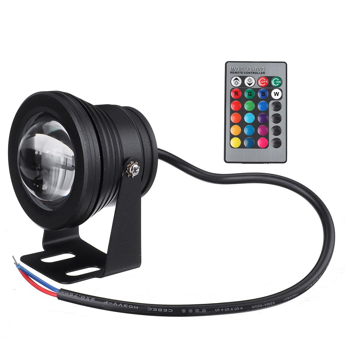 Onderwaterlamp  ac85-265v 10w led dompellamp met afstandsbediening 16 kleuren veranderende flitser voor zwembadaquarium po: Zwart