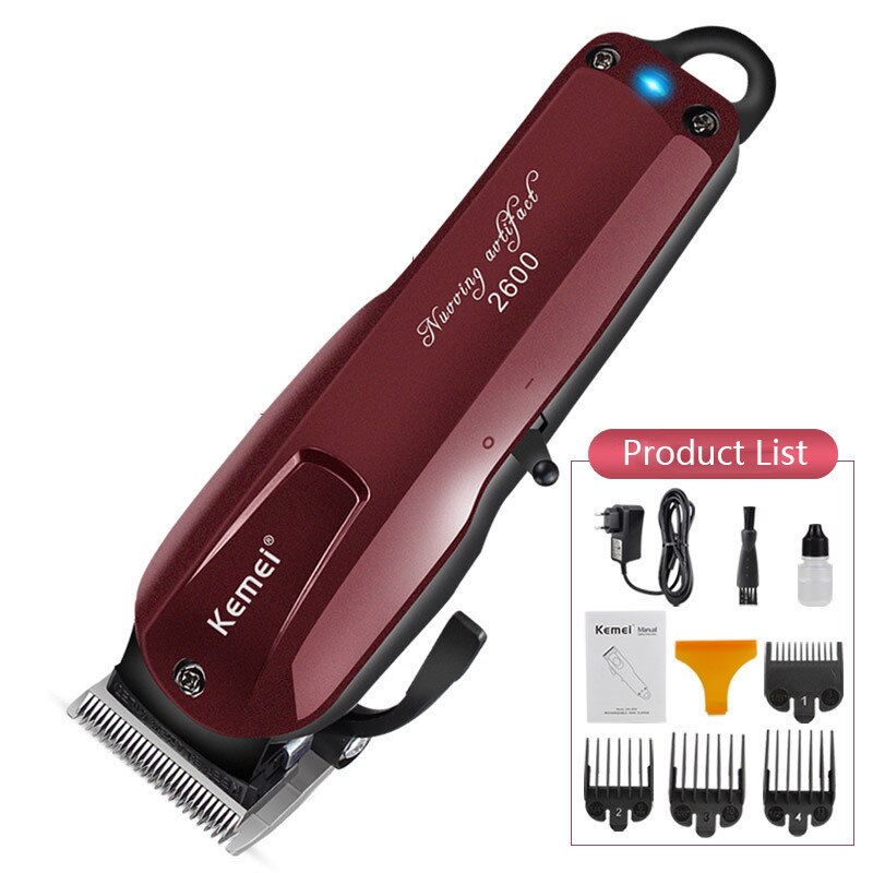 Kemei tagliacapelli professionale 3W tagliacapelli elettrico potente macchina per la rasatura dei capelli taglio dei capelli barba rasoio elettrico KM-2600: Red