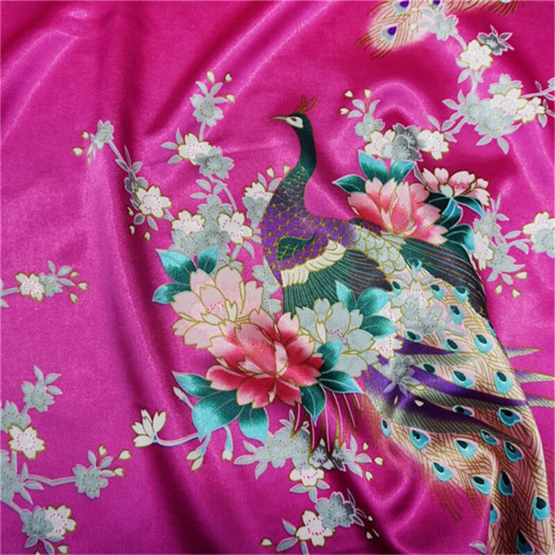 CF550 Light Blue Peacock Brocade Jacquard Fabric Traditional Chinese Wedding Cheongsam Qipao Fabric Mulberry Silk DIY Material