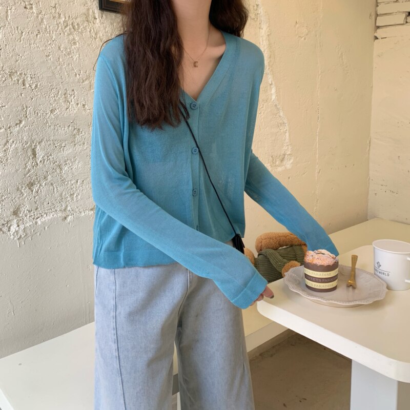 Summer Female Knit Thin Cardigan Sweater Coat Female Knitted Summer Full Sleeve Outwear Jacket Women