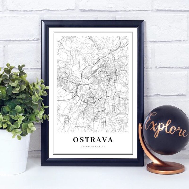 Czarny biały ostrawa i ostrawa czechy mapa miasta plakat na płótnie czechy drukowany obraz ścienny Nordic ozdobny obraz Home Decor