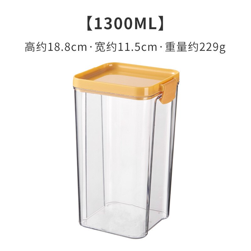 700/950/1300ML Food Storage Container Plastic Kitchen Refrigerator Noodle Box Multigrain Storage Tank Transparent Sealed Cans: 1300ml-yellow