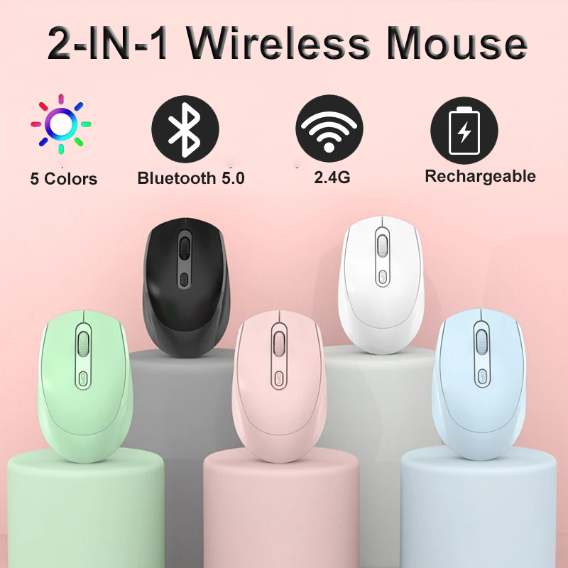 Wireless Bluetooth Mouse 2.4G Gaming Mice 1600DPI Rechargeable Mouse for Desktop Laptop USB Adapter PC Accessories