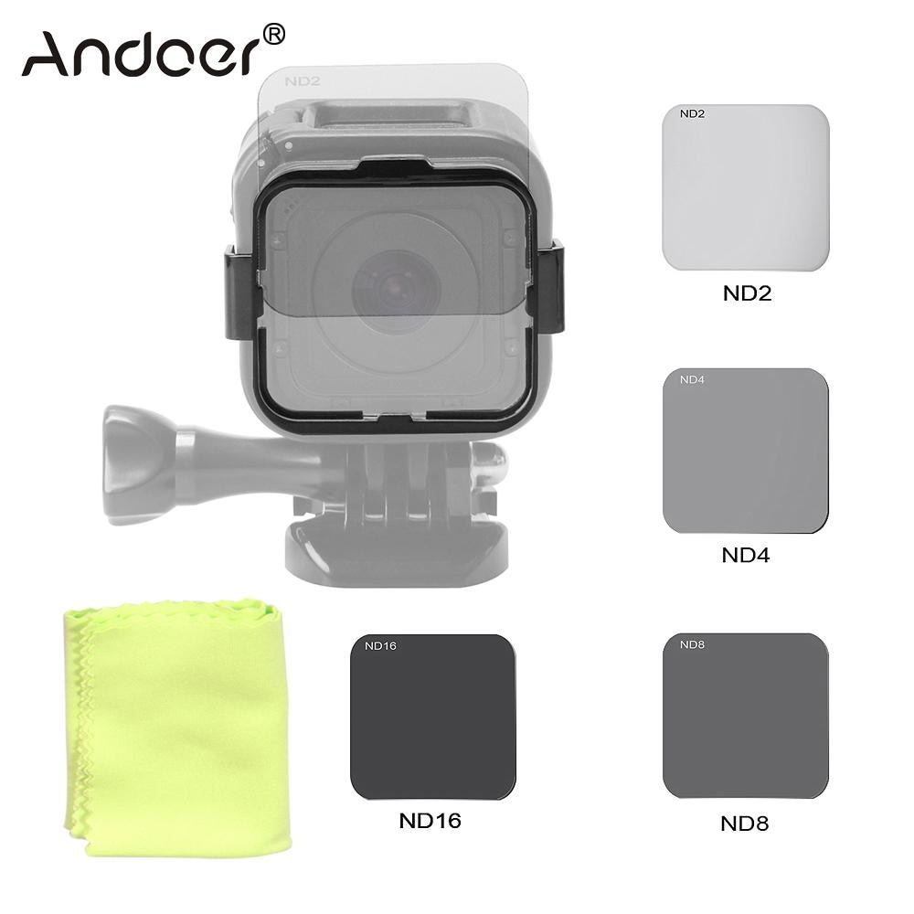 Andoer Vierkante Lens Filter Protector Kit Set (ND2/ND4/ND8/ND16) voor GoPro Hero4 Sessie w/Filter Montage Frame Houder