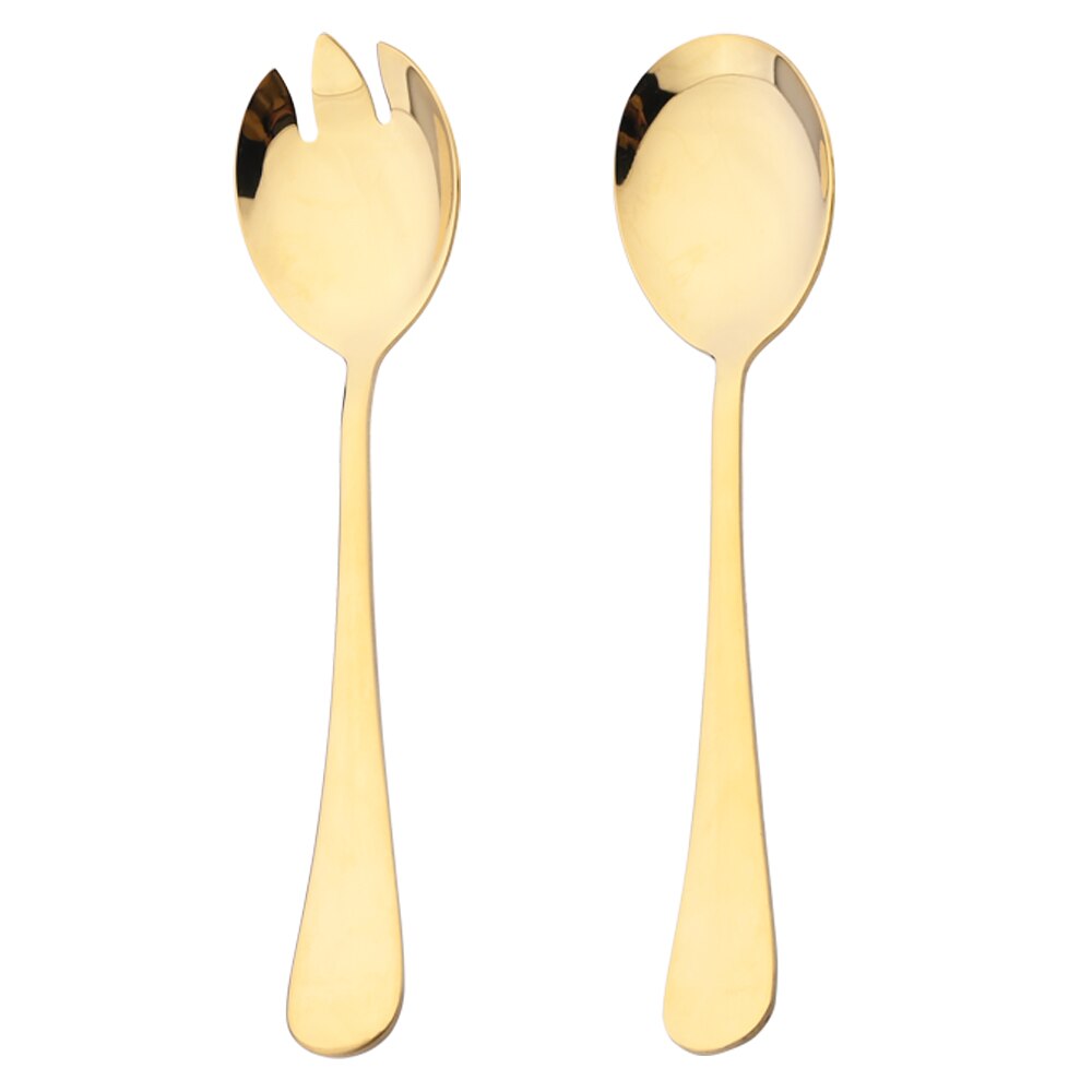 2Pcs Rose Stainless Steel Cutlery Set Salad Spoon Fork Dinnerware Set Salad Spoon Serving Spoon Fork Set Kitchen Unique Spoons: Gold