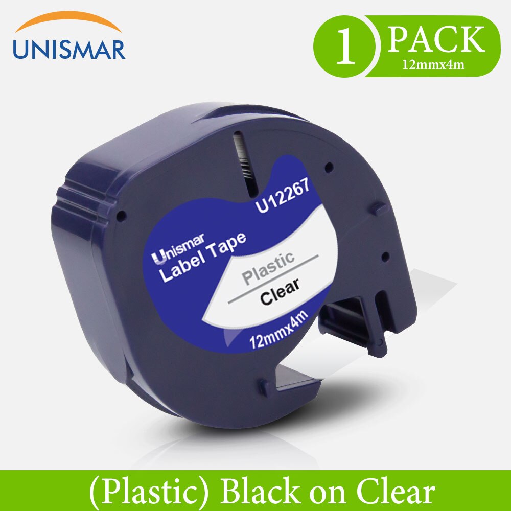 Unismar – imprimante d'étiquettes, noir sur blanc, pour Dymo Letratag LT100H, Compatible avec DYMO LetraTag LT100H Plus, 91201: Black on Clear