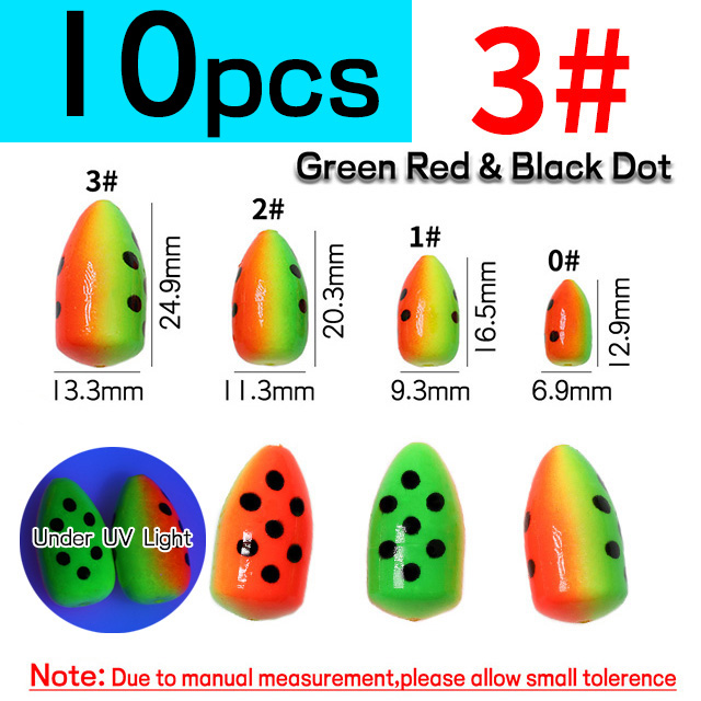 Bimoo 10 stücke Oval Angeln Rig Float Bobber Fluoreszierende Schaum Perlen Für Pompano Snappers Wels Salzwasser Angeln Boden Rigs: 10pcs GRD size 3
