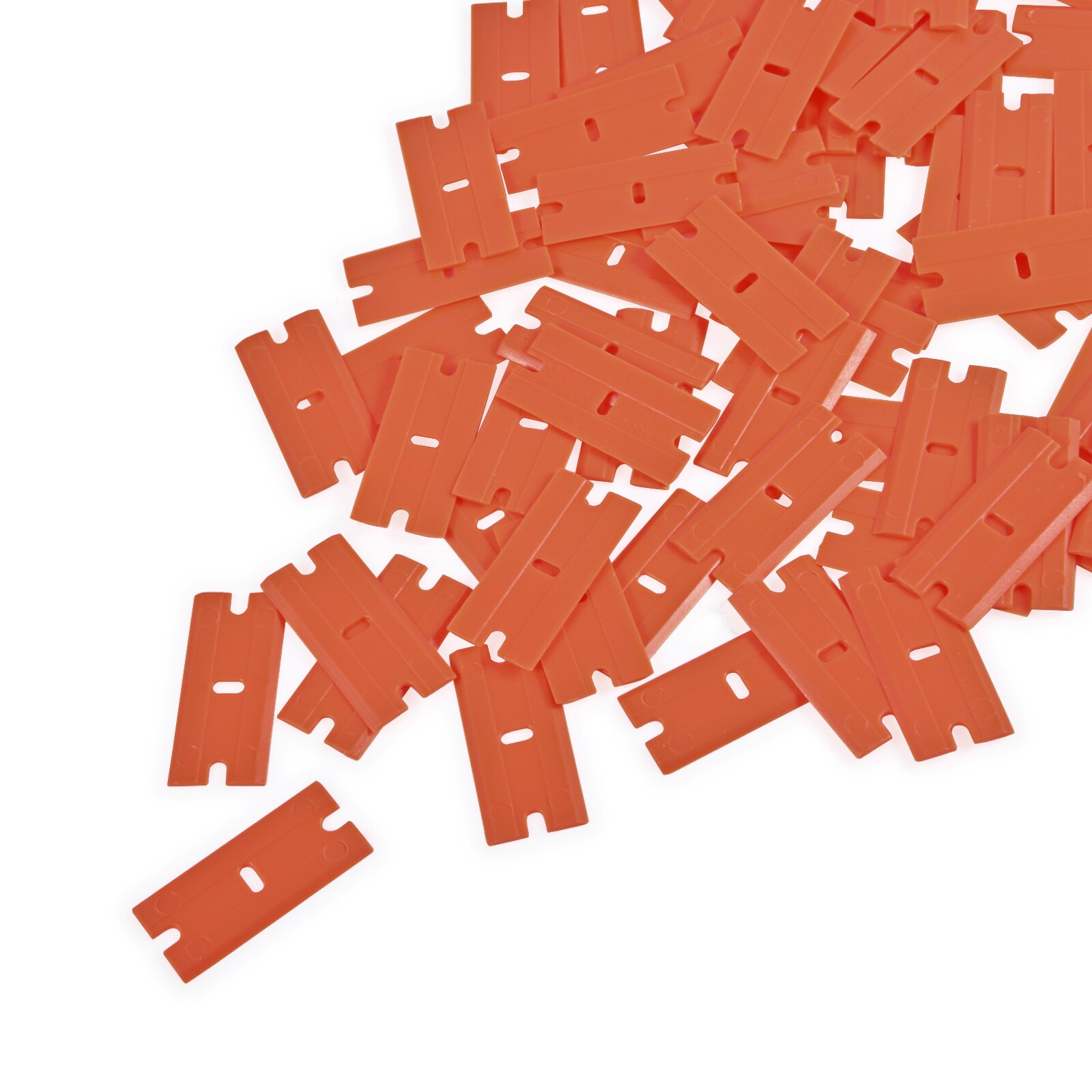 Ehdis 100 stück/packung doppelklingen-kunststoffrasierklingen, autofenster-haushaltsreinigungswerkzeug, windschutzscheibenkratzer, kleberflecken, schneebeseitigung: Orange