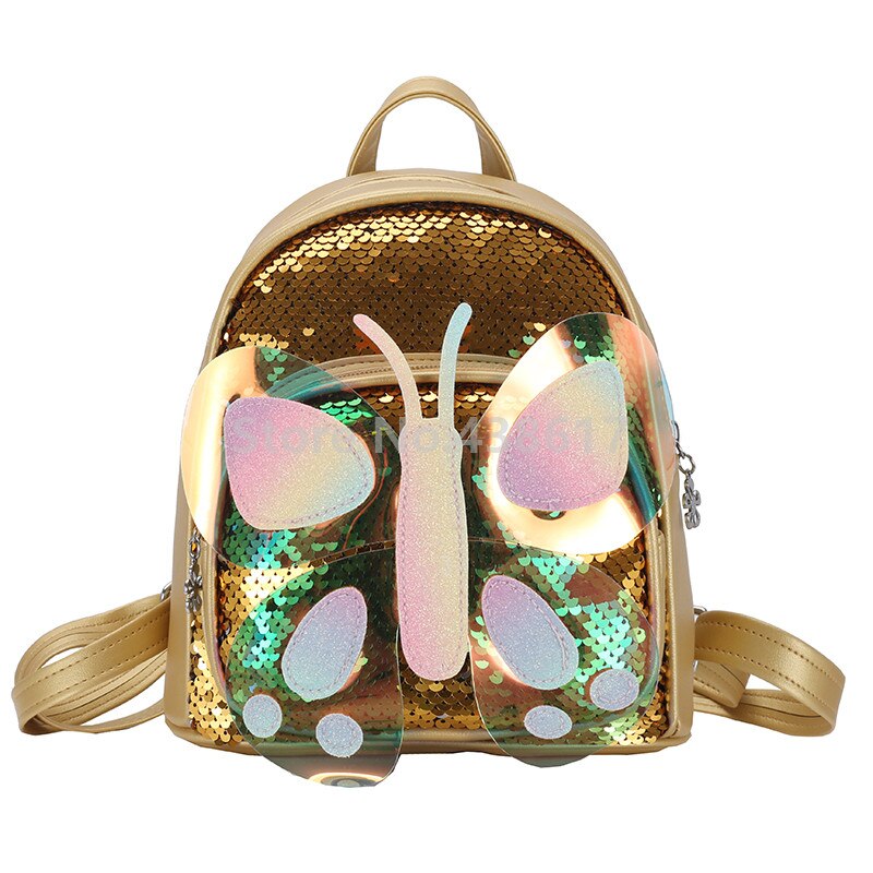 Cute 3D Colorful Butterfly PU Sequin Toddler Backpack School Bag For Girls Kindergarten School Kids Small Bags