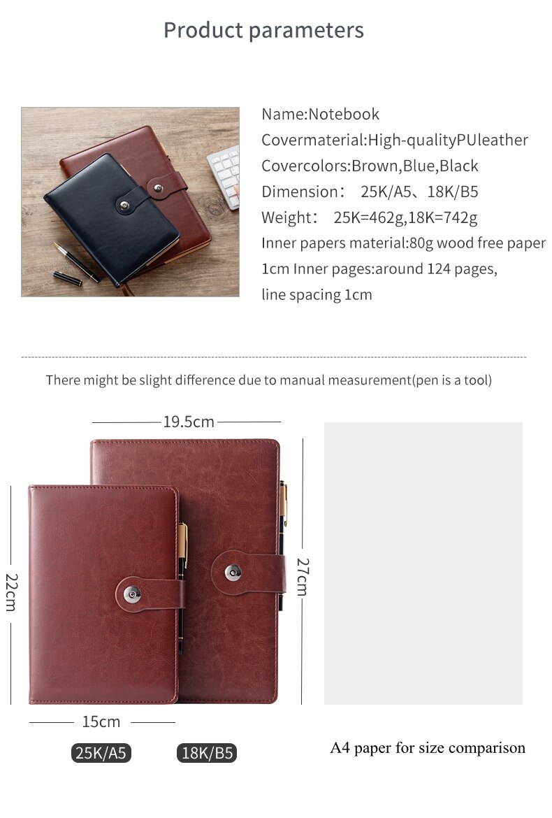 A5 Hardcover Business Brown Ring Binder Journal Magnetic Closure Blue B5 Notebooks Top Grade Lined Leather Planner