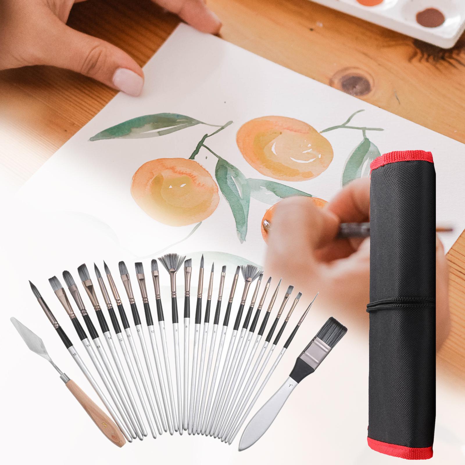 24x Paint Brush Set Watercolor Acrylic Oil Painting Brushes Palette Knives Kids Adults Beginner Pros Detailing Pen Paintbrushes