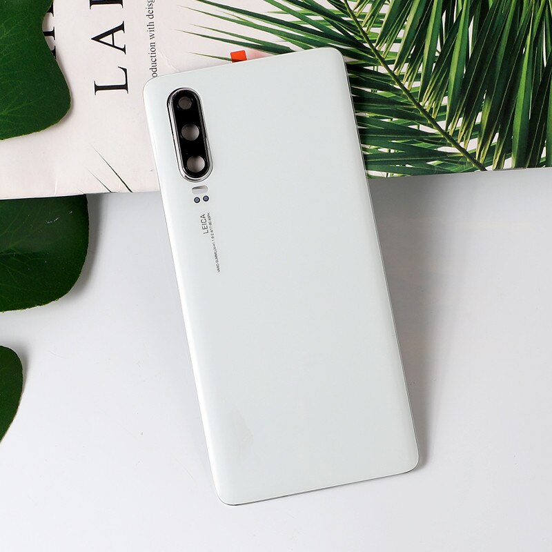 P 30 batterijdeksel voor huawei  p30 originele behuizing glas reparatie achterdeur telefoon achterkant + logo camera lens sticker lijm: Wit