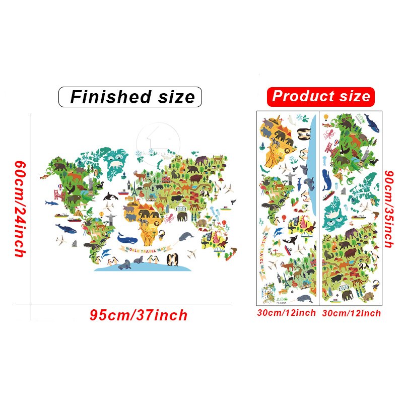 Eläimet maailmankartan seinätarrat pojille lasten makuuhuone lastenhuoneen seinäsisustus irrotettava tarra päiväkodin luokkahuoneeseen tee itse: Default Title