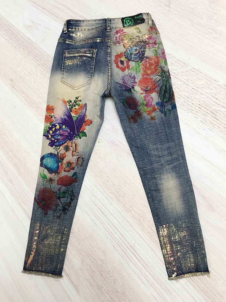 Denim Pants Painted Bronzing Jeans Woman Spring Autumn Women Ins Super Fire Printing Jeans Female Trousers