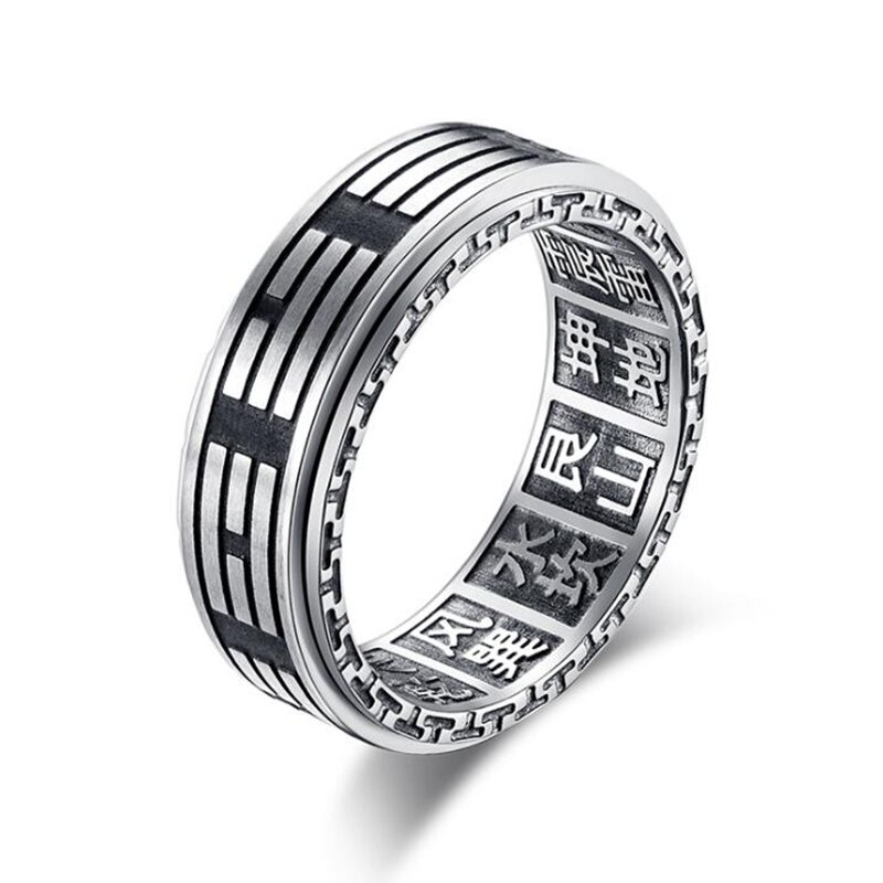 Chinese Stijl Tai Chi Gossip Vintage Ring Rvs Spinner Ring voor Mannen