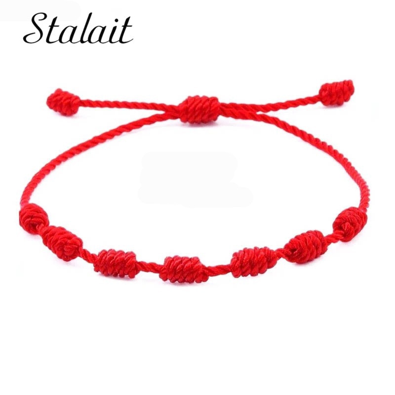Pulseras de cuerda de 7 nudos hechas a mano, pulseras de cuerda roja con abalorios de mal de ojo, pulsera de Amistad tejida ajustable apilable