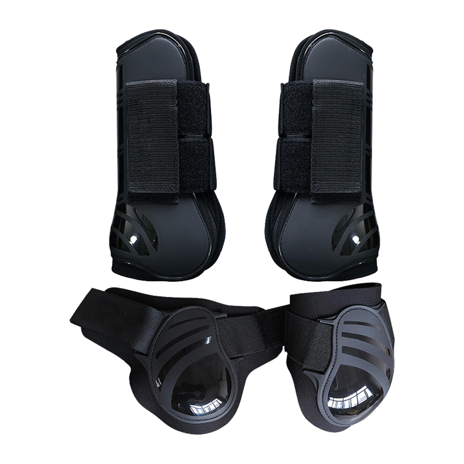 Horse Leg Protection Boots Wrapping Set of 4, Front Fetlock and Tendon Boots for: Black M