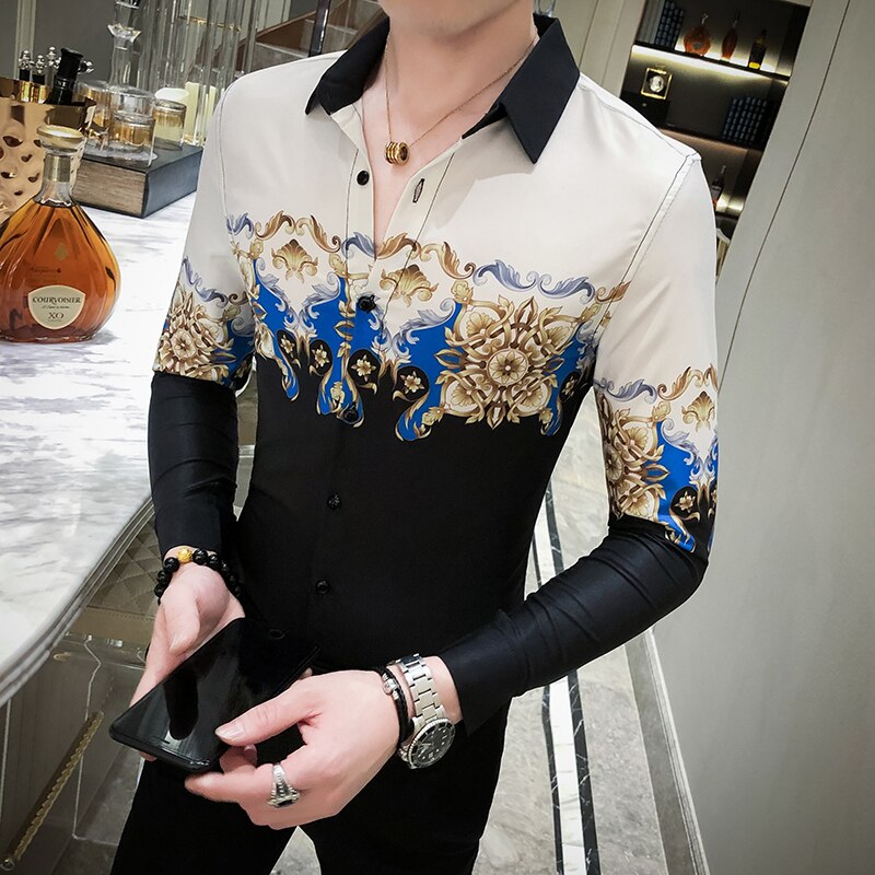 chemise homme automne chemise homme manche longue impression coupe slim chemises hommes de luxe