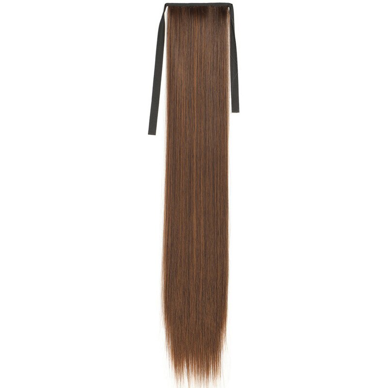 Extensión de cabello para mujer, postizo largo bonito con cordón recto, cola de caballo sintética, negro/marrón, resistente al calor: Linen / 1 PC