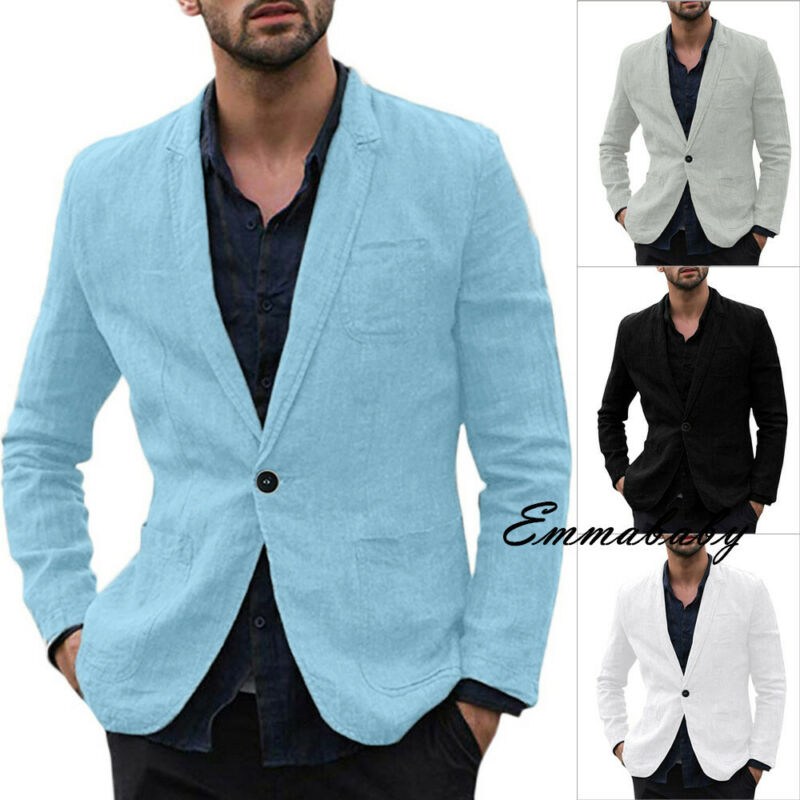 algodón Lino solo breasted verano Lino traje de hombre Slim Fit Peaked solapa novio comodidad negocios Blazer