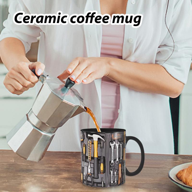 Taza negra mecánica, taza de café de cerámica negra para mecánica, caja de herramientas grande, taza de café, taza de té para whisky, cerveza, jugo, sopa, agua