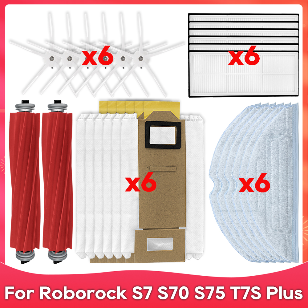 Accesorio de repuesto para aspiradoras robóticas Roborock S7, S70, S75, S7Max, S7MaxV, T7S Plus, cepillo principal, filtro Hepa: Grey