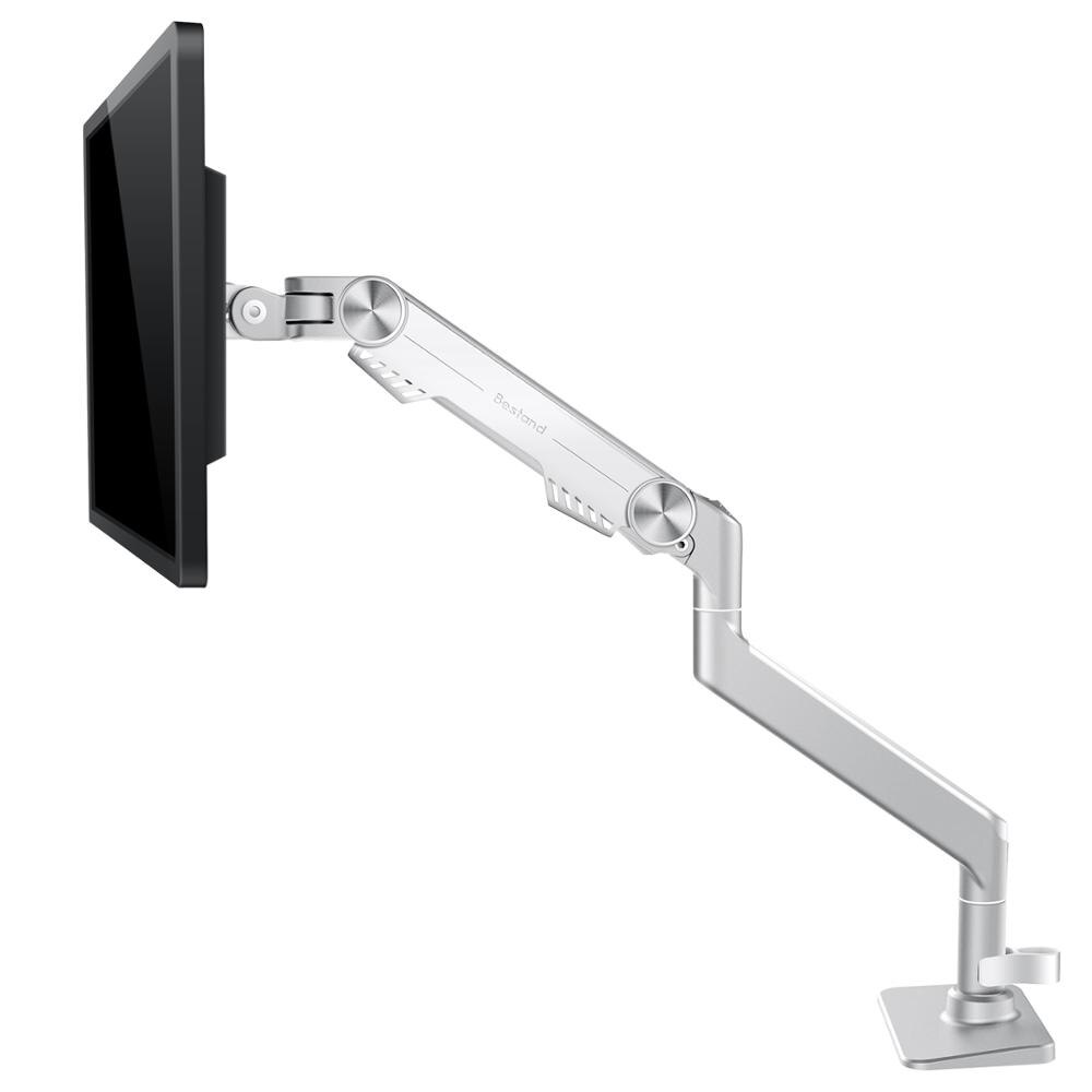 Soporte de Monitor de un solo brazo Premium para montaje de Monitor giratorio de movimiento completo de escritorio para LCD LED de hasta 17 -27 pulgadas accesorios de aluminio para pantalla: Plata